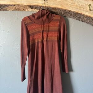 Burgundy Sweater Dress with Striped Detail